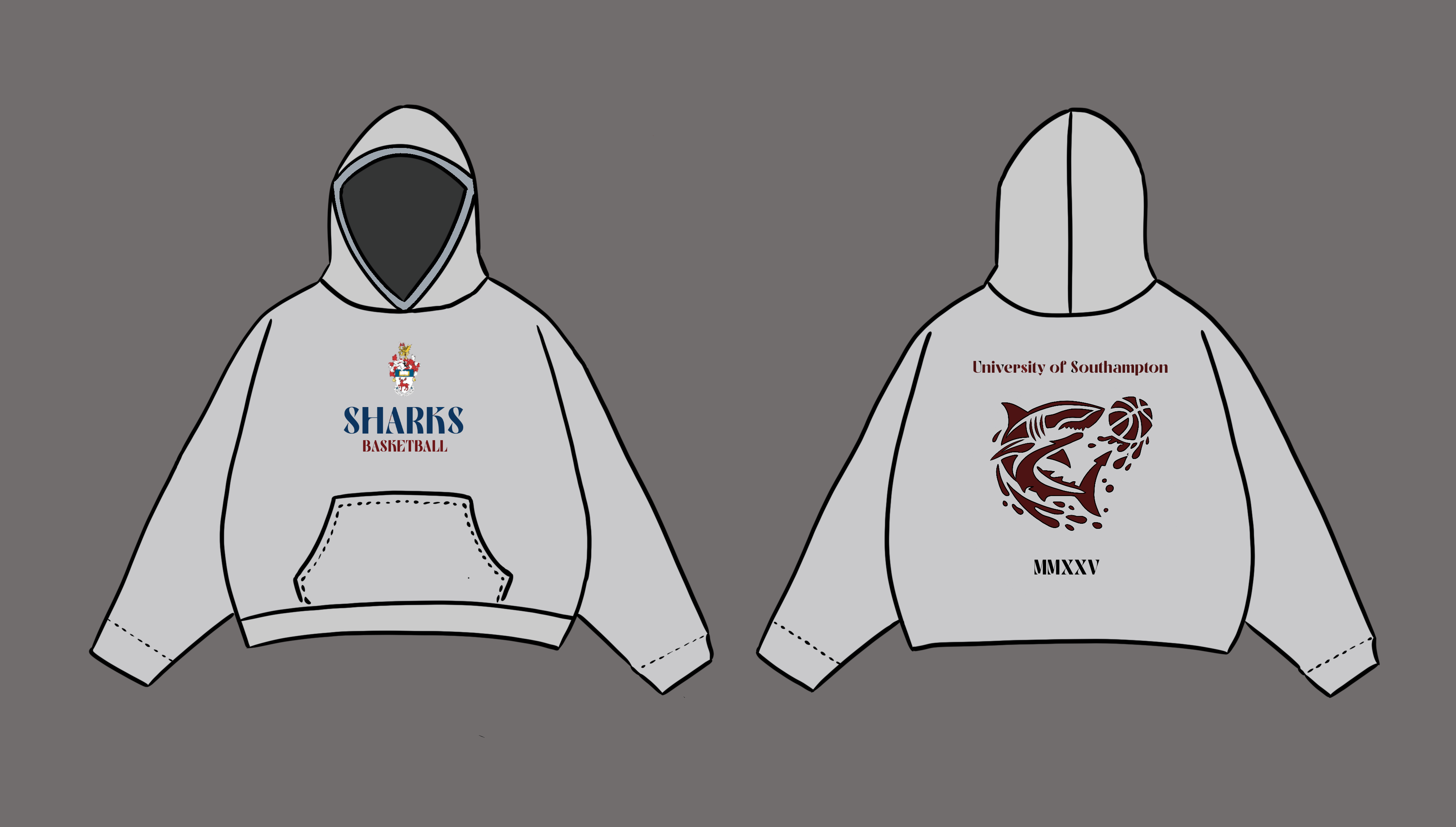 Grey Sharks Hoodie (Burgundy)